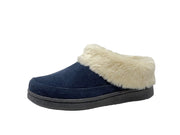 Clarks Scuff Blue Navy Faux Fur Lined Clog Fashion Slip On Warm Cozy Plush Mules