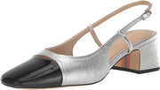 Sam Edelman Tarra Soft Silver/Black Almond Toe Slingback Block Heeled Sandals