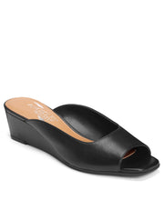 Aerosoles Black Slip On Peep-Toe Open Back Covered Comfortable Low Wedge Sandals
