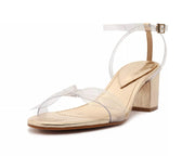 Schutz Elyda Mid Gold Leather Dress Open Toe Ankle Strap Block Heeled Sandals