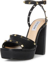 Steve Madden Tabari Black Leather Ankle Strap Open Toe Embellished Heeled Sandal