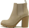 Soda Glove L-wheat Lug Sole Elastic Gore Chunky Heel Rounded Toe Ankle Boots