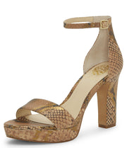 Vince Camuto Sathina Penny Snake Open Ankle Strap HIgh Block Heel Leather Sandal