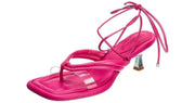 Schutz S-Meghan Mid Hot Pink Translucent Strap Ankle Lace Up High Heel Sandals