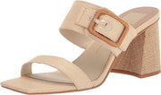 Dolce Vita Posy Wheat Raffia Slip On Squared Toe Buckle Detailed Heeled Sandals