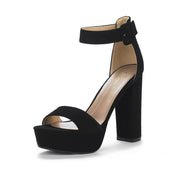 DREAM PAIRS Hi-Lo Black Suede Fashion High Heel Ankle Strap Platform Pumps Sandals