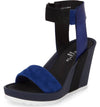 Shellys London Kayleigh Blue Multi Suede Ankle Strap Platform Retro Wedge Sandal
