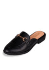 WANTED Cavallo Black Vegan Leather Slide Open Back Closet Toe Bit Flat Mules