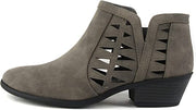 Soda Chance Grey Pu Perforated Cut Out Stacked Block Heel Ankle Booties