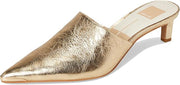 Dolce Vita Lexy Gold Distressed Leather Pointed Toe Kitten Heeled Slip On Mules