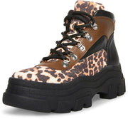 Steve Madden Vermont Leopard Multi Lace Up Hiker Chunky Combat Ankle Bootie