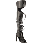 Privileged Rocker Thigh High Boot Lace Up Gladiator Boots (6.5, Black)