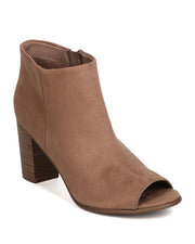 Breckelles Women Amber-31 Faux Suede Chunky Stacked Heel Taupe Bootie