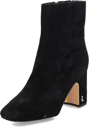 Sam Edelman Fawn Black Suede Stacked Block Heel Square Toe Fashion Ankle Boots