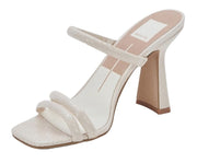 Dolce Vita Fort Ivory Embossed Stella Slip On Squared Toe Block Heeled Sandals