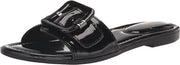 Sam Edelman Gaige Black Patent Open Toe Buckle Detailed Slip On Flat Sandals