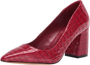 Vince Camuto Frittam Red Patent Croco Leather Pointed Toe Block Mid Heel Pumps