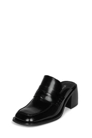 Jeffrey Campbell Ecole-M Black Box Squared Toe Block Heel Slip On Mule Loafers