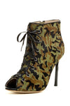 Cecelia New York Dash Camoflage Green HIgh Heel Lace Up Peep Toe Booties
