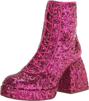 Circus By Sam Edelman Kia Sequin Dark Punk Pink Lace Up Side Zipper Ankle Boots
