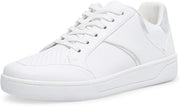 Steve Madden Harmonize White and Silver Perforated Flocked Rubber Sole Sneakers