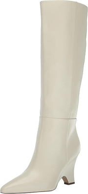 Sam Edelman Vance Modern Ivory Pointed Toe Kitten Heel Knee High Fashion Boots