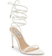 Steve Madden Flamin White Ankle Tie Lace Wrap Around Stiletto Open Toe Sandals