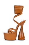 Cape Robbin JULEE Tan Super High Heel Platform Strappy Cone Heeled Sandals Pumps