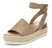 Soda Topic Dark Natural Open Toe Ankle Strap Espadrilles Flatform Wedge Sandals