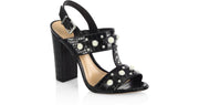 Schutz Zarita Sandal Black Leather Open Toe Pearl Sling Back Sandals Pumps