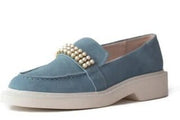 Cecelia New York Rita Mid Blue Slip On Studded Pearls Rounded Toe Loafers Shoes