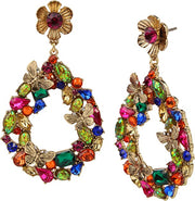 Betsey Johnson Butterfly Stone Cluster Gypsy Hoop Earrings Multi Color Butterflies