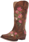 Roper Women's Riley Tan Flowers Fashion Pull On Casual Western Boots 10