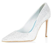 Schutz Lou Crystal White Rhinestones Slip On Pointed Toe High Heel Bridal Pumps