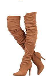 Anne Michelle Monet Mocha Suede Pointy Toe Slouchy Thigh Over Knee Stiletto Boot