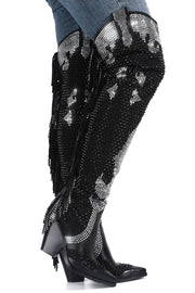 CAPE ROBBIN TORNADO RHINESTONE THIGH HIGH WESTERN BOOTS OVER THE KNEE BLACK