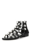 Cape Robbin OMH-24 Black Vegan Leather Big Gems Rhinestone Caged Flat Sandals