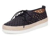 Lucky Brand Tikko Flat Black Leather Lace Up Oxford Espadrille Platform Sneakers