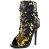 Lauren Lorraine Marlow Black / Gold Sequin Peep Toe High Heel Sexy Dress Booties