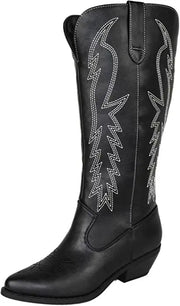 Soda Reno Women Western Cowboy Pointed Toe Knee High Pull On Tabs Western Boots