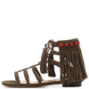 Schutz Shuli Aloe Military Green Fringe Detailed Gladiator Flat Beaded Sandals