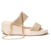 Cecelia New York BALEVES Leather Wedge Platform Sandal White Gold Anklet Chain