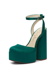 Jessica Simpson Skilla Gem Green Satin Platform Pump Buckle Strap Heeled Sandals