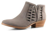 Soda Women's Perforated Cut Out Stacked Block Heel Ankle Booties Grey