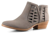 Soda Women's Perforated Cut Out Stacked Block Heel Ankle Booties Grey Nubuck PU (6.5)