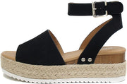 Soda Topic Black Espadrilles Ankle Strap Studded Wedge Heeled Platforms Sandals