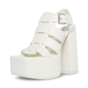 Steve Madden Tranquil White Leather Open Square Toe Buckle Detail Heeled Sandals