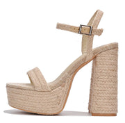 Cape Robbin Nafiz Nude Block Heel Ankle Strap Rounded Open Toe Heeled Sandals