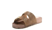 Cape Robbin Billion Dollar Double Strap Flat Slide Sandal Rose Gold Rhinestone