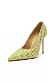 Schutz Lou Crystal Green Lime Rhinestones Slip On Pointed Toe High Heeled Pumps